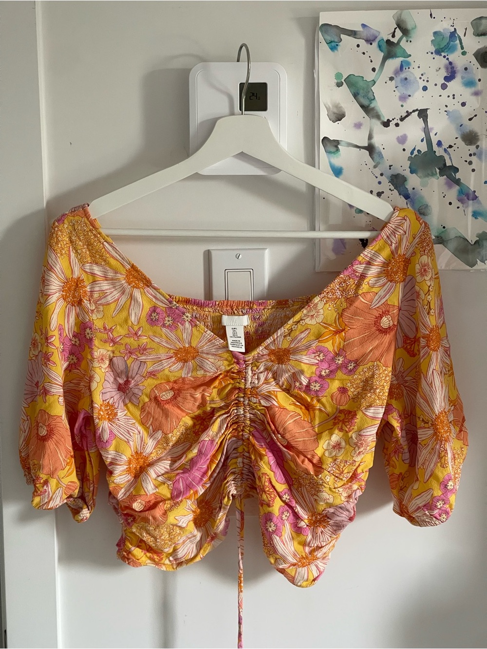 Boho Floral Yellow Ruched Crop Top for full chest size L